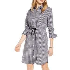 1901 Cinch Waist Long Sleeve Shirtdress in Black Gingham